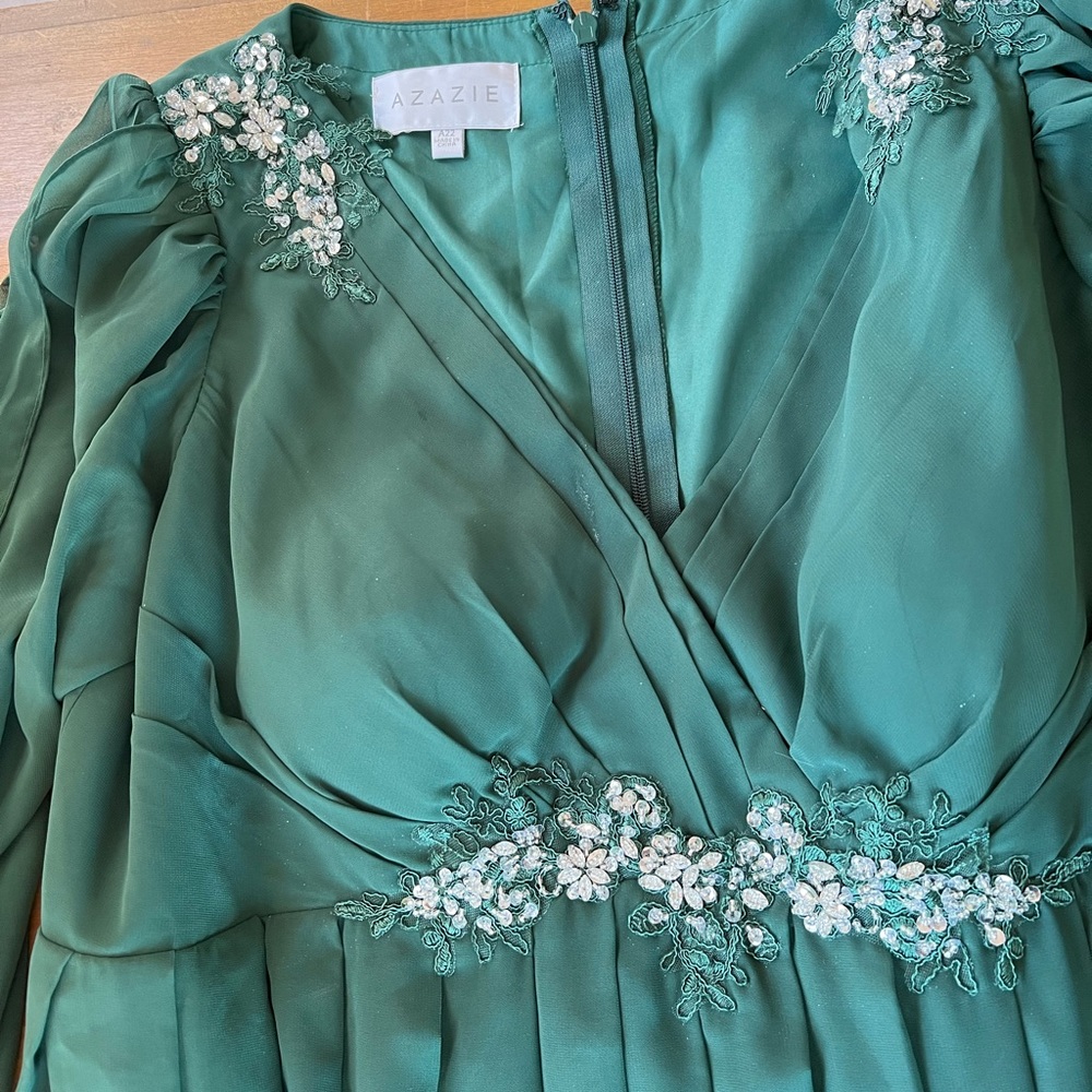 Azazie Green Floral Formal Dress